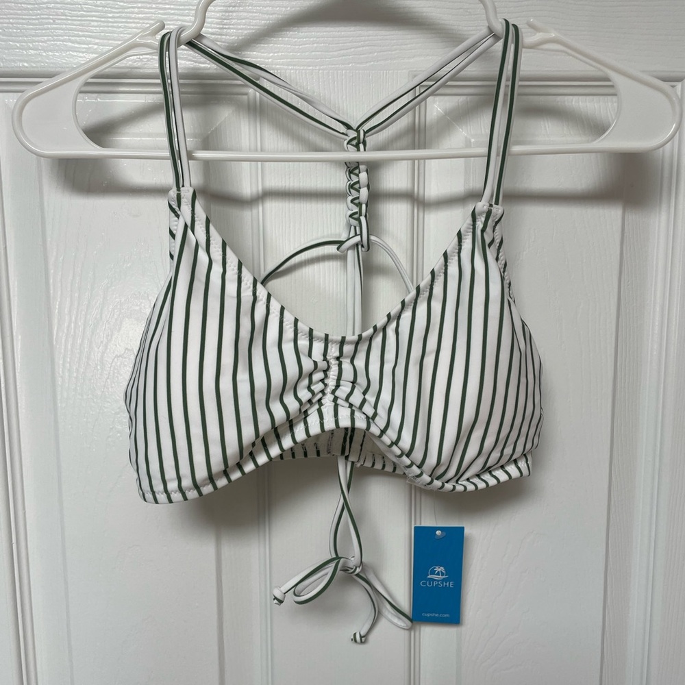 NWT White and Olive Bikini Top